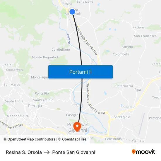 Resina S. Orsola to Ponte San Giovanni map