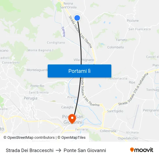 Strada Dei Bracceschi to Ponte San Giovanni map
