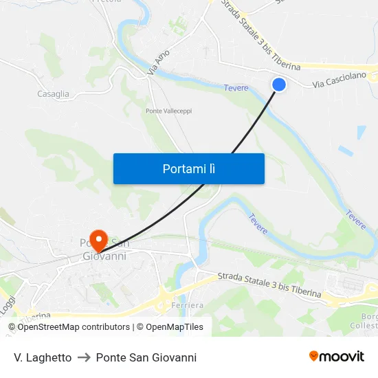 V. Laghetto to Ponte San Giovanni map