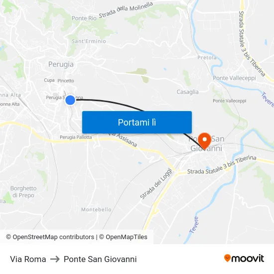 Via Roma to Ponte San Giovanni map