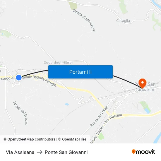Via Assisana to Ponte San Giovanni map