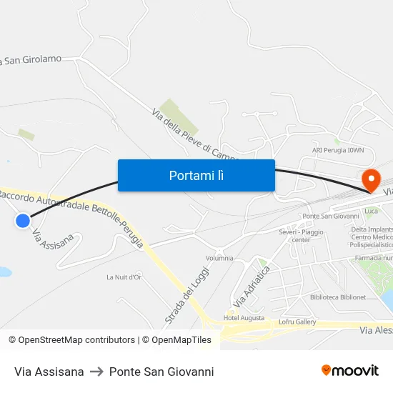 Via Assisana to Ponte San Giovanni map