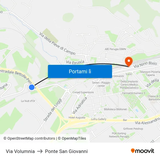 Via Volumnia to Ponte San Giovanni map