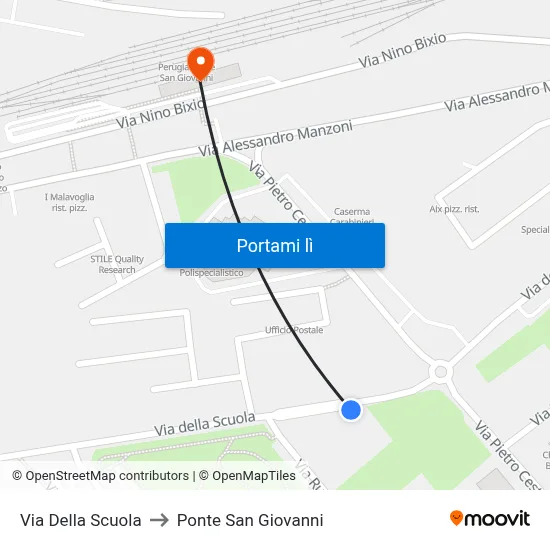 Via Della Scuola to Ponte San Giovanni map