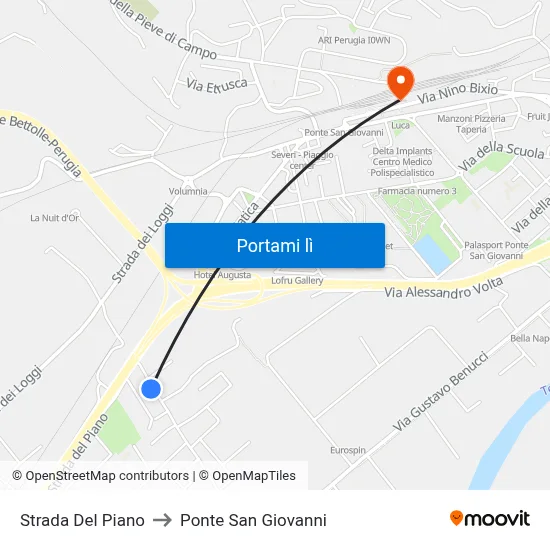 Strada Del Piano to Ponte San Giovanni map
