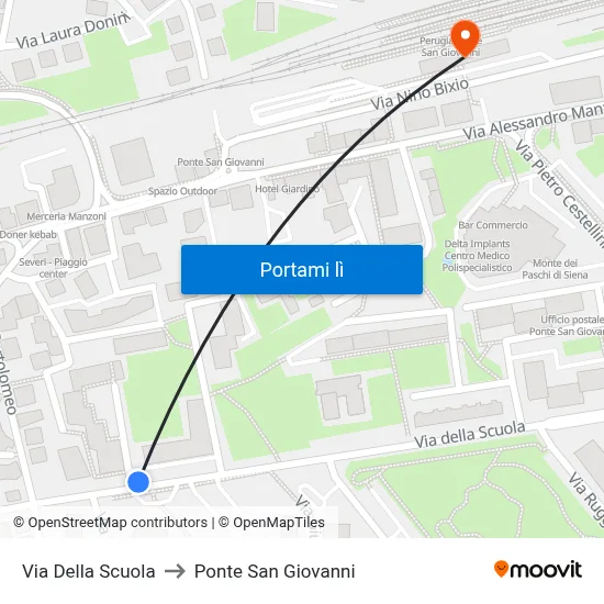 Via Della Scuola to Ponte San Giovanni map