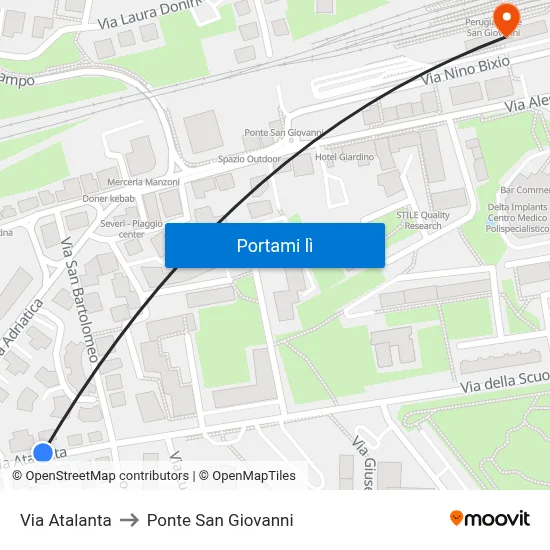 Via Atalanta to Ponte San Giovanni map