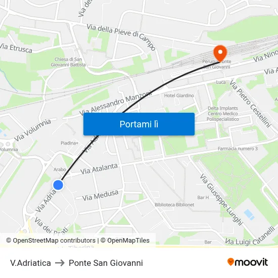 V.Adriatica to Ponte San Giovanni map