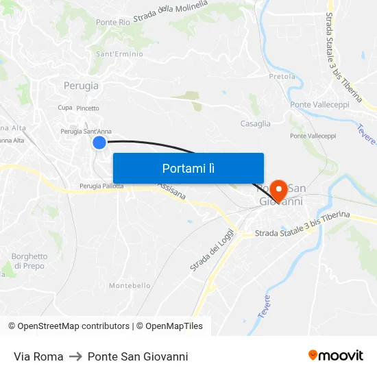 Via Roma to Ponte San Giovanni map