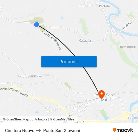 Cimitero Nuovo to Ponte San Giovanni map