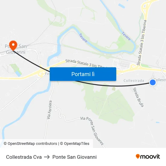 Collestrada Cva to Ponte San Giovanni map