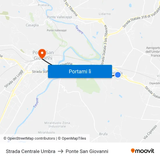 Strada Centrale Umbra to Ponte San Giovanni map