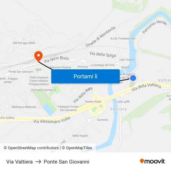 Via Valtiera to Ponte San Giovanni map