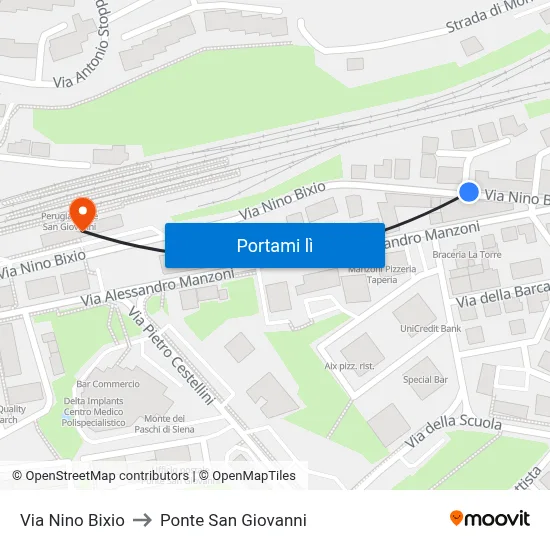 Via Nino Bixio to Ponte San Giovanni map