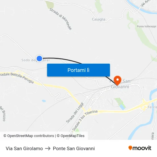 Via San Girolamo to Ponte San Giovanni map