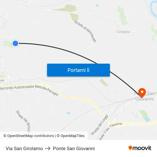 Via San Girolamo to Ponte San Giovanni map