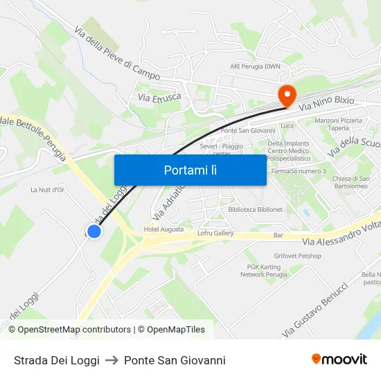 Strada Dei Loggi to Ponte San Giovanni map