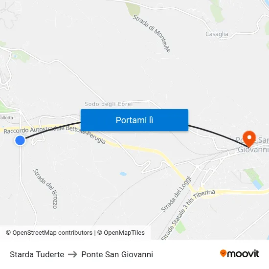 Starda Tuderte to Ponte San Giovanni map