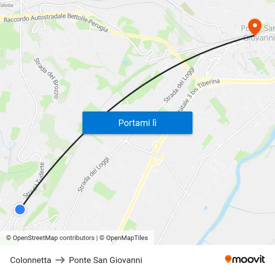 Colonnetta to Ponte San Giovanni map