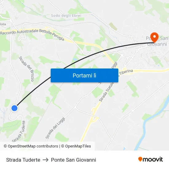 Strada Tuderte to Ponte San Giovanni map