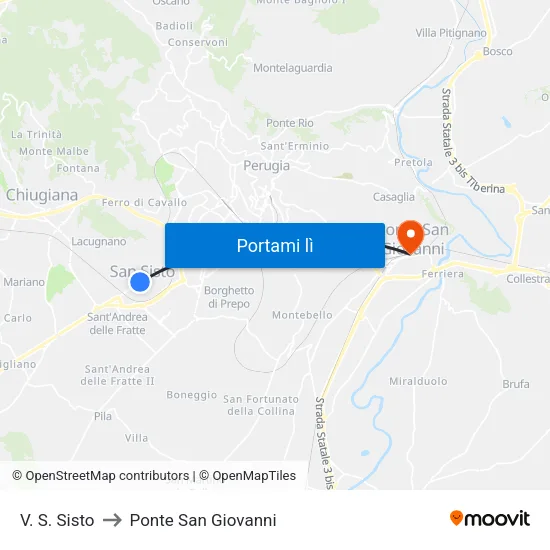 V. S. Sisto to Ponte San Giovanni map