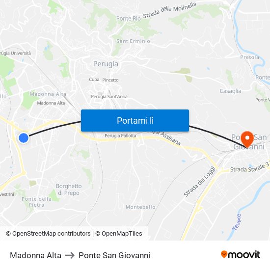 Madonna Alta to Ponte San Giovanni map