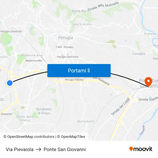 Via Pievaiola to Ponte San Giovanni map