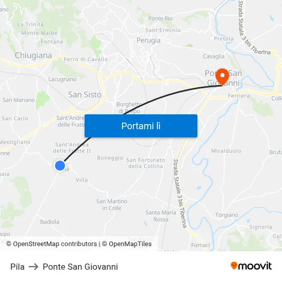 Pila to Ponte San Giovanni map