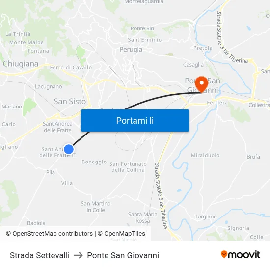Strada Settevalli to Ponte San Giovanni map