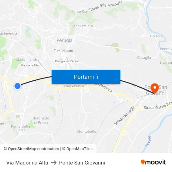 Via Madonna Alta to Ponte San Giovanni map