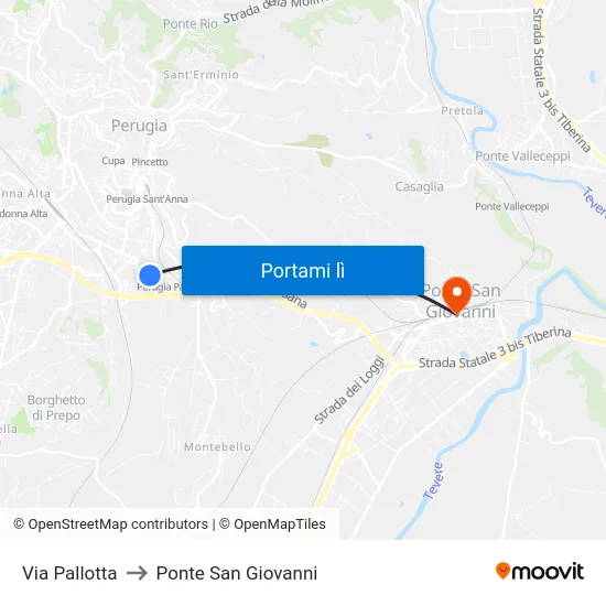 Via Pallotta to Ponte San Giovanni map