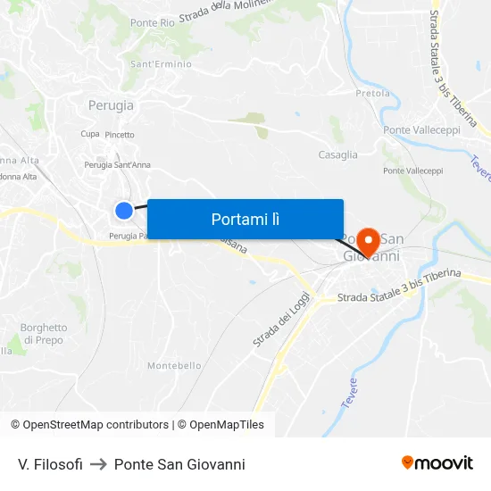 V. Filosofi to Ponte San Giovanni map