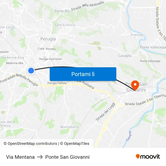 Via Mentana to Ponte San Giovanni map