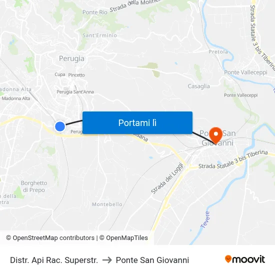 Distr. Api Rac. Superstr. to Ponte San Giovanni map
