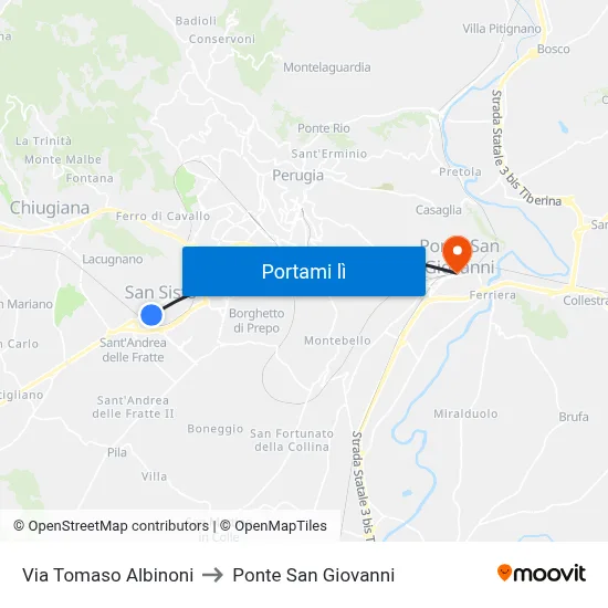 Via Tomaso Albinoni to Ponte San Giovanni map