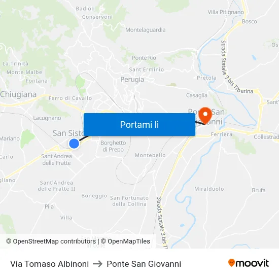 Via Tomaso Albinoni to Ponte San Giovanni map