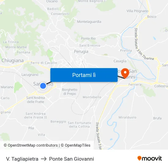 V. Tagliapietra to Ponte San Giovanni map