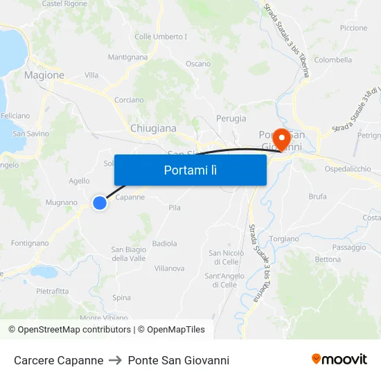 Carcere Capanne to Ponte San Giovanni map