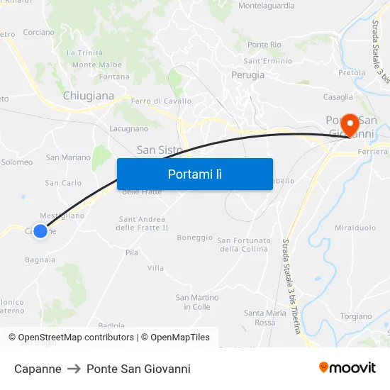 Capanne to Ponte San Giovanni map