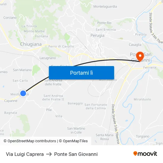 Via Luigi Caprera to Ponte San Giovanni map