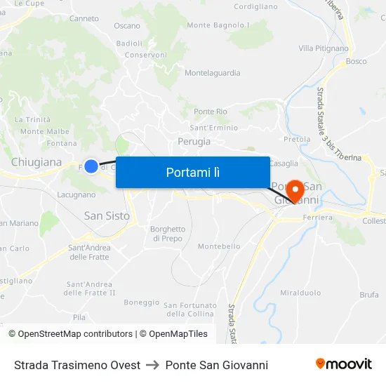 Strada Trasimeno Ovest to Ponte San Giovanni map