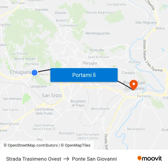 Strada Trasimeno Ovest to Ponte San Giovanni map