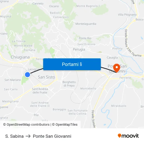 S. Sabina to Ponte San Giovanni map