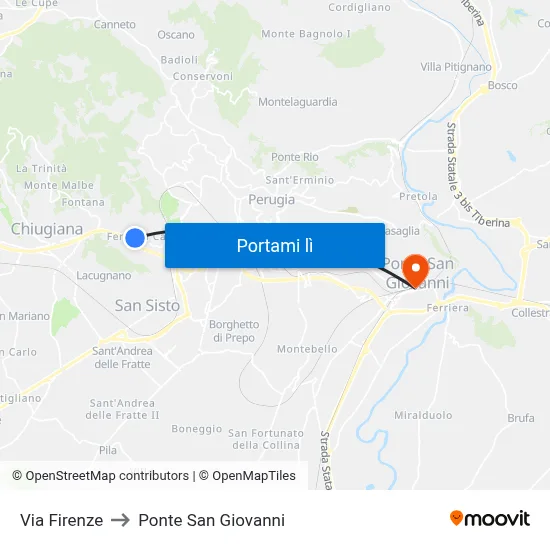 Via Firenze to Ponte San Giovanni map
