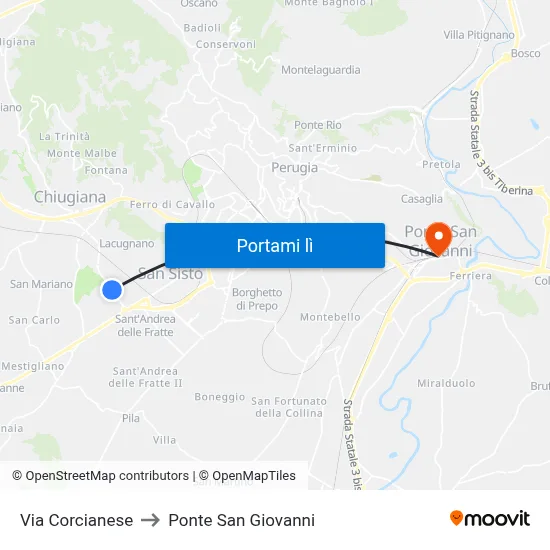 Via Corcianese to Ponte San Giovanni map