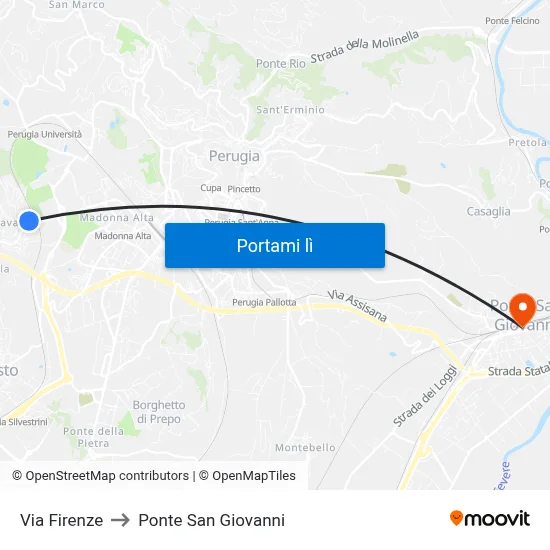 Via Firenze to Ponte San Giovanni map
