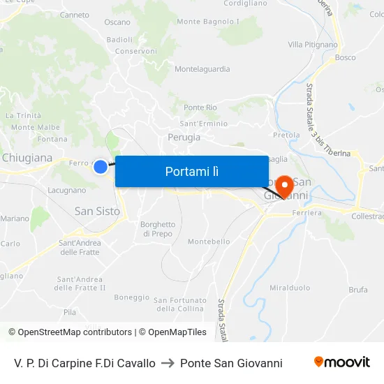 V. P. Di Carpine F.Di Cavallo to Ponte San Giovanni map