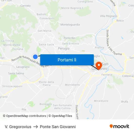 V. Gregorovius to Ponte San Giovanni map