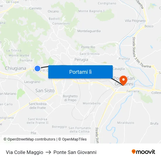 Via Colle Maggio to Ponte San Giovanni map