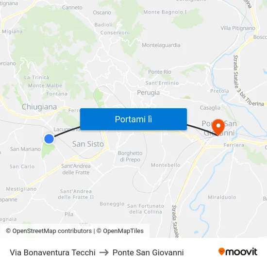 Via Bonaventura Tecchi to Ponte San Giovanni map